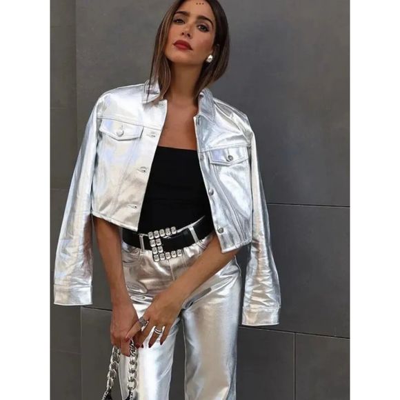NWT Zara silver metallic cropped jacket - Picture 4 of 11